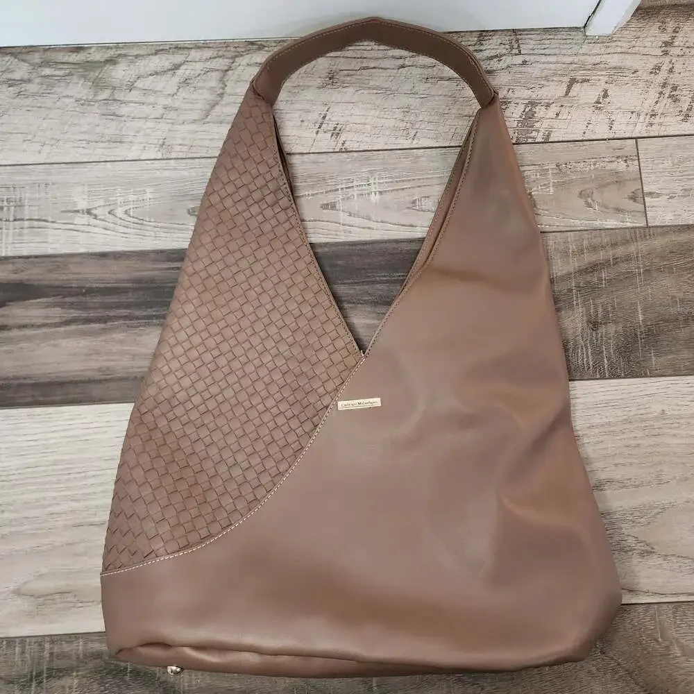 Catherine Malandrino Brown Faux Leather‎ Woven Hobo Shoulder Bag